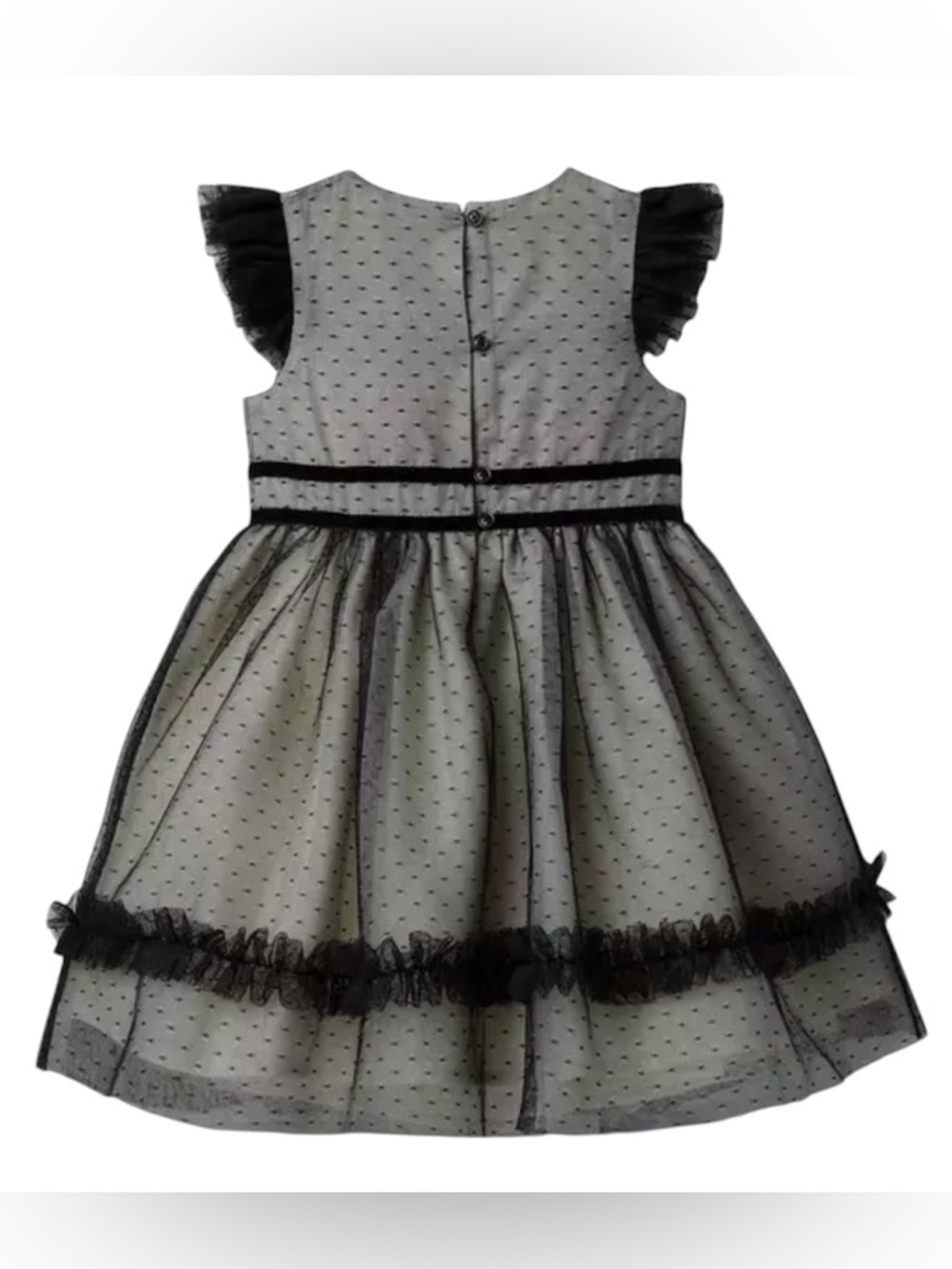 Janie and Jack Dot Tulle Mesh Velvet Cream Black Fancy Party Dress Girl’s Size 5 - Picture 3 of 9